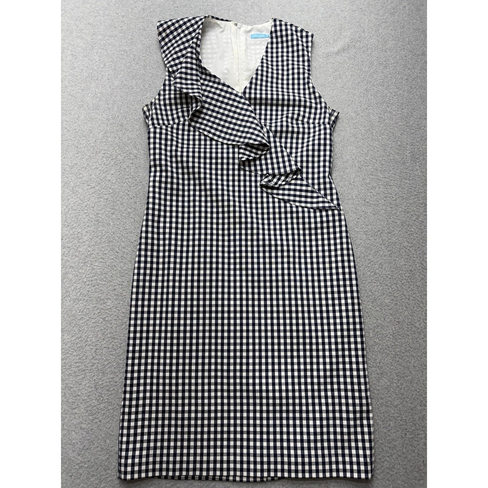 J McLaughlin Dress Womens 6 Blue Gingham Ruffle‎ Sheath Sleeveless Knee Length - Picture 6 of 15